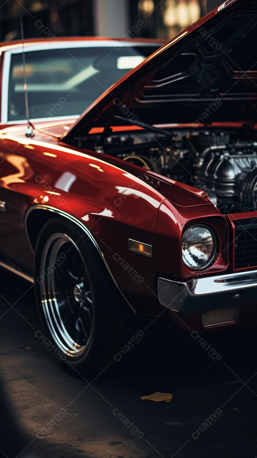 Muscle Car Vermelho Capô Aberto