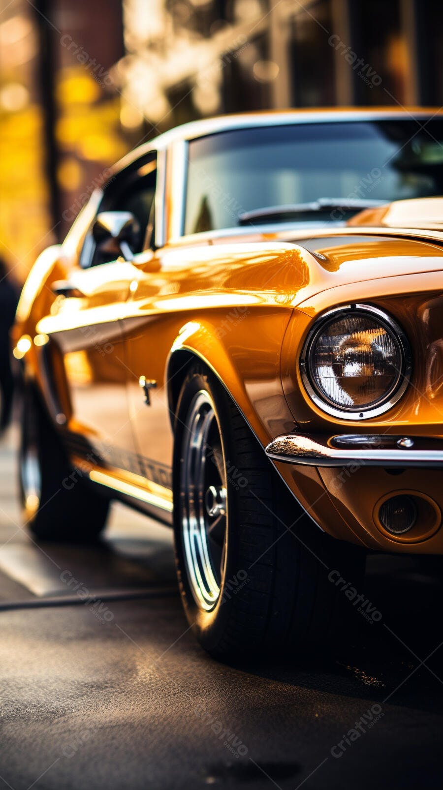 Mustang dourado em rua urbana