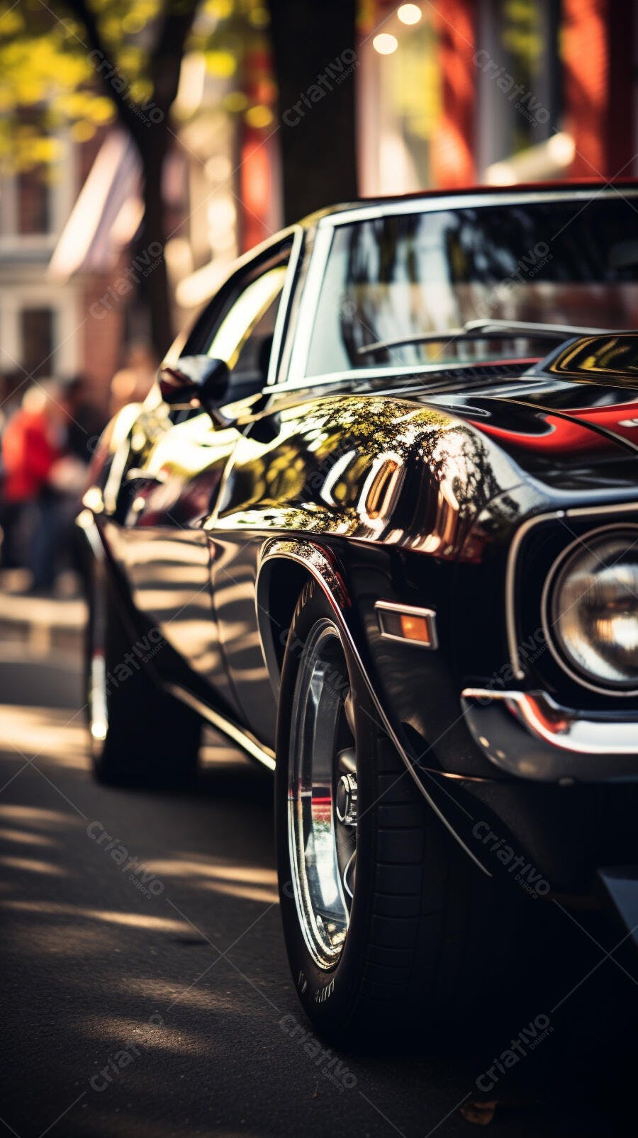 Muscle Car Preto na Rua Ensolarada
