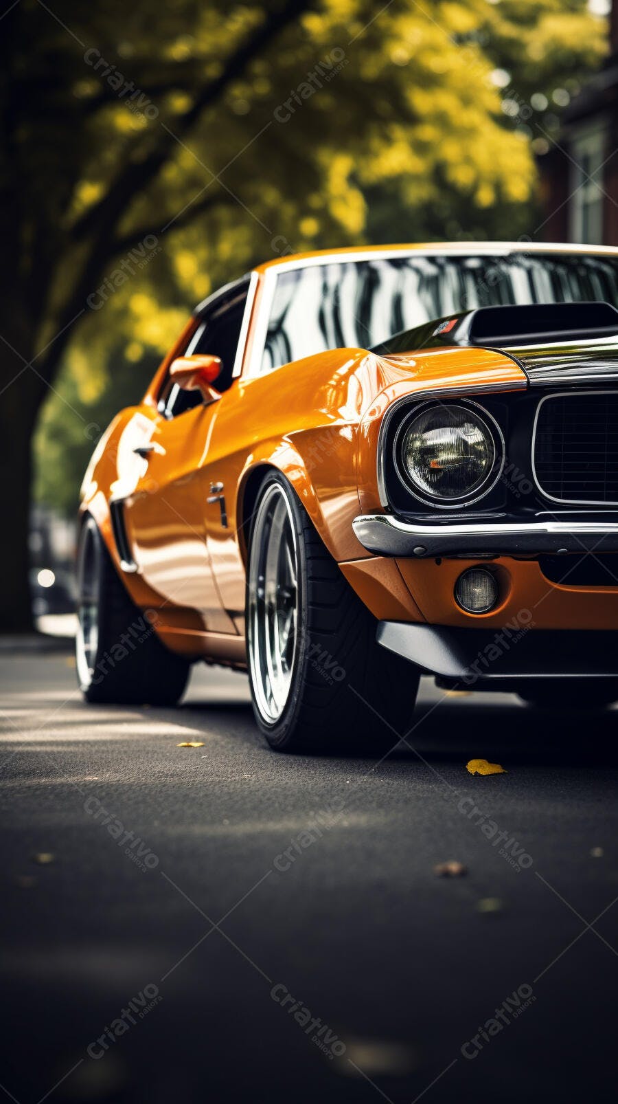 Muscle Car Laranja Clássico na Rua