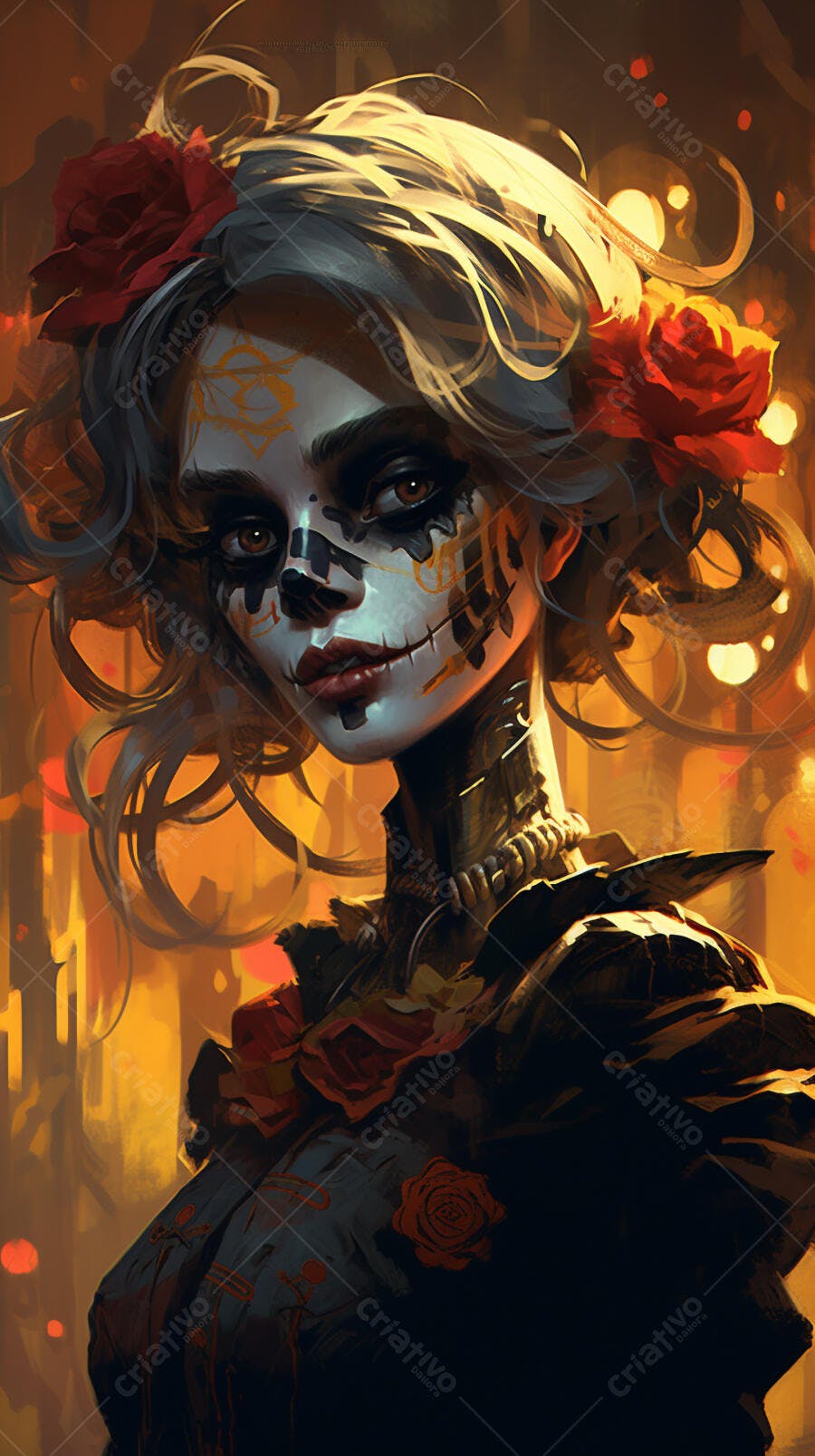 Mulher com maquiagem de caveira Dia dos Mortos