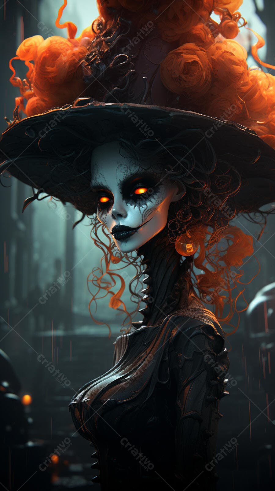 Fantasma elegante com chapéu laranja e preto