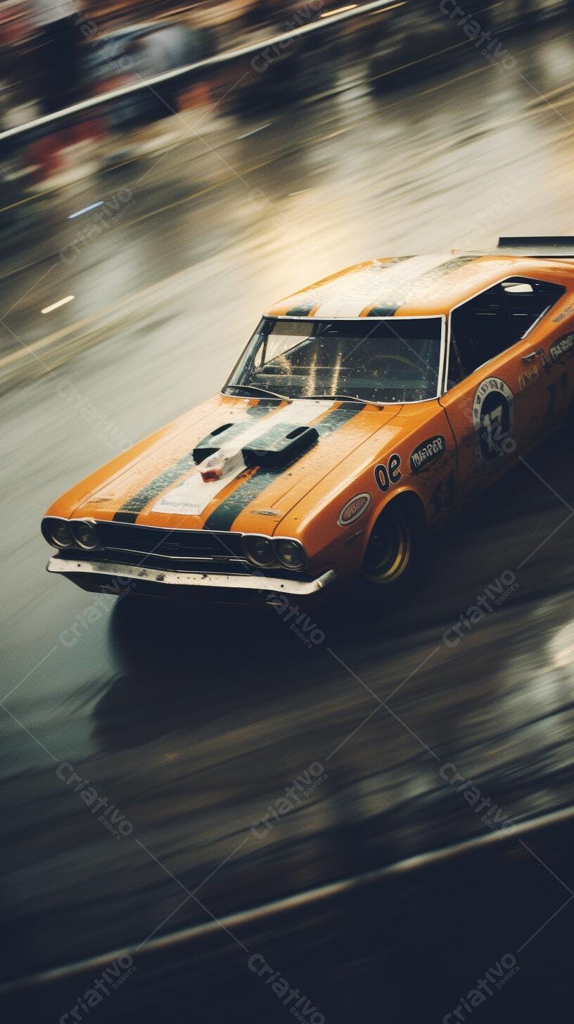 Muscle Car Laranja em Dia de Chuva