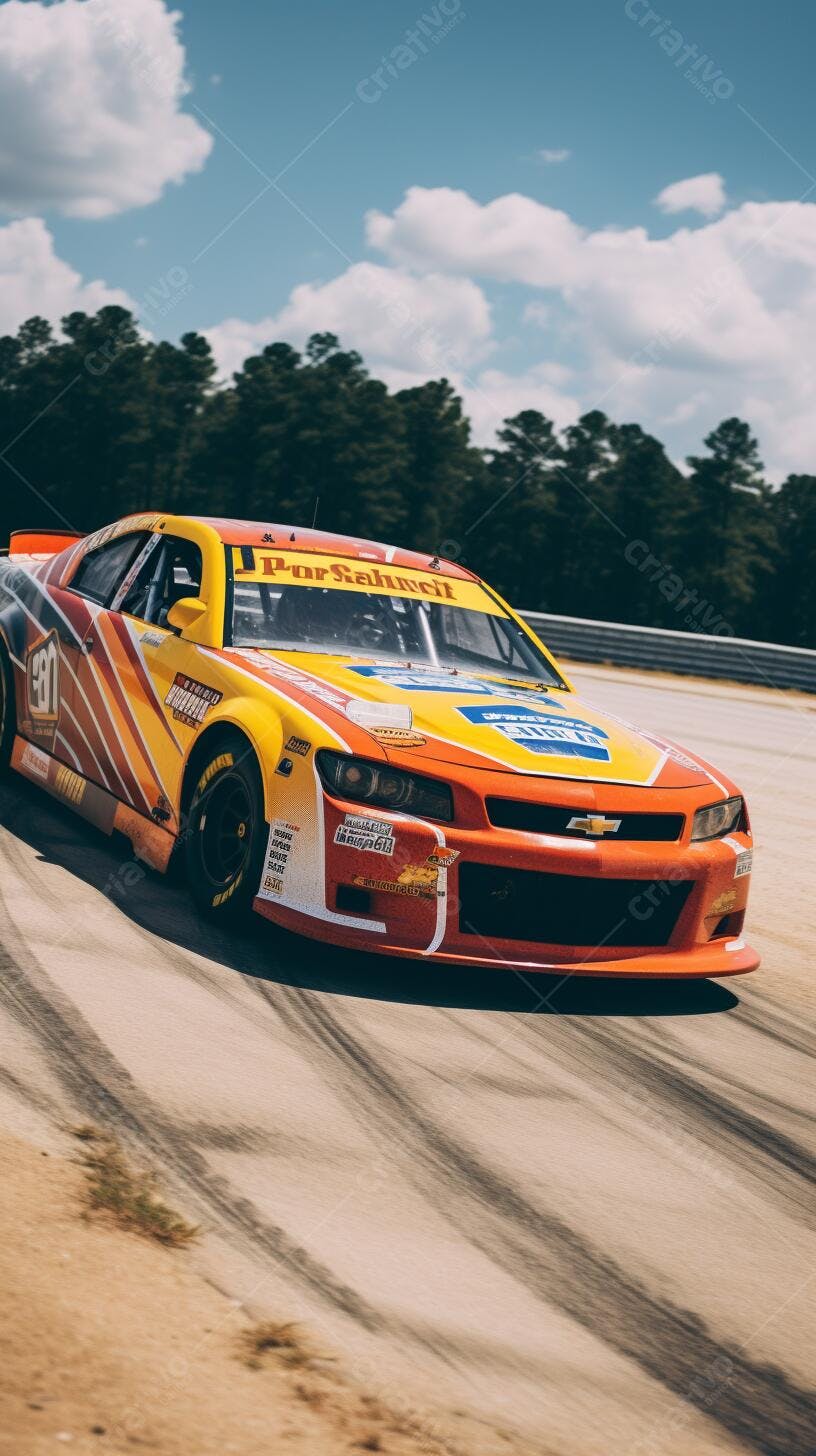 Carro de corrida amarelo e laranja em pista