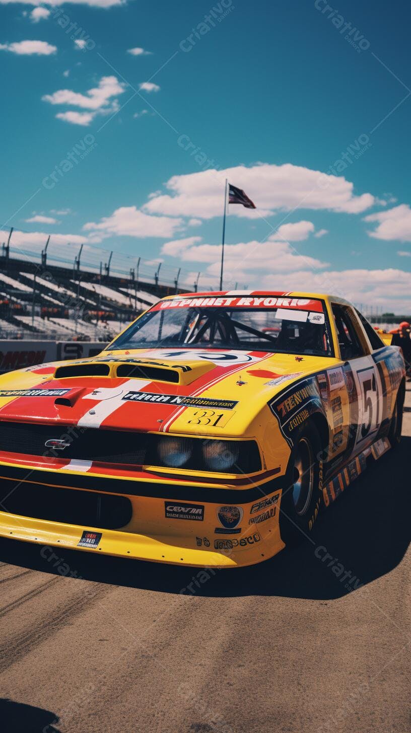 Carro de corrida amarelo e vermelho em pista
