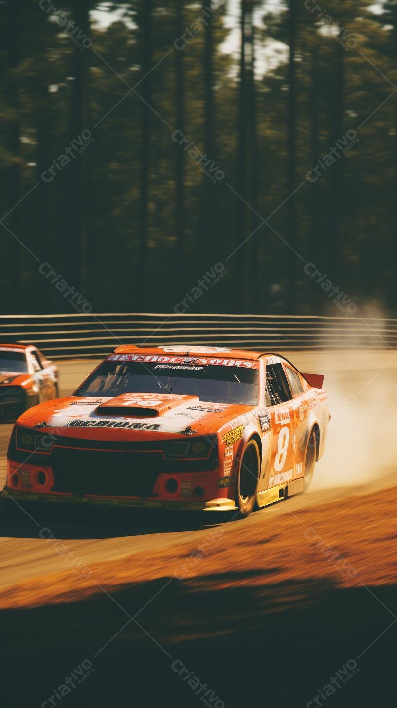 Carro de corrida laranja em alta velocidade