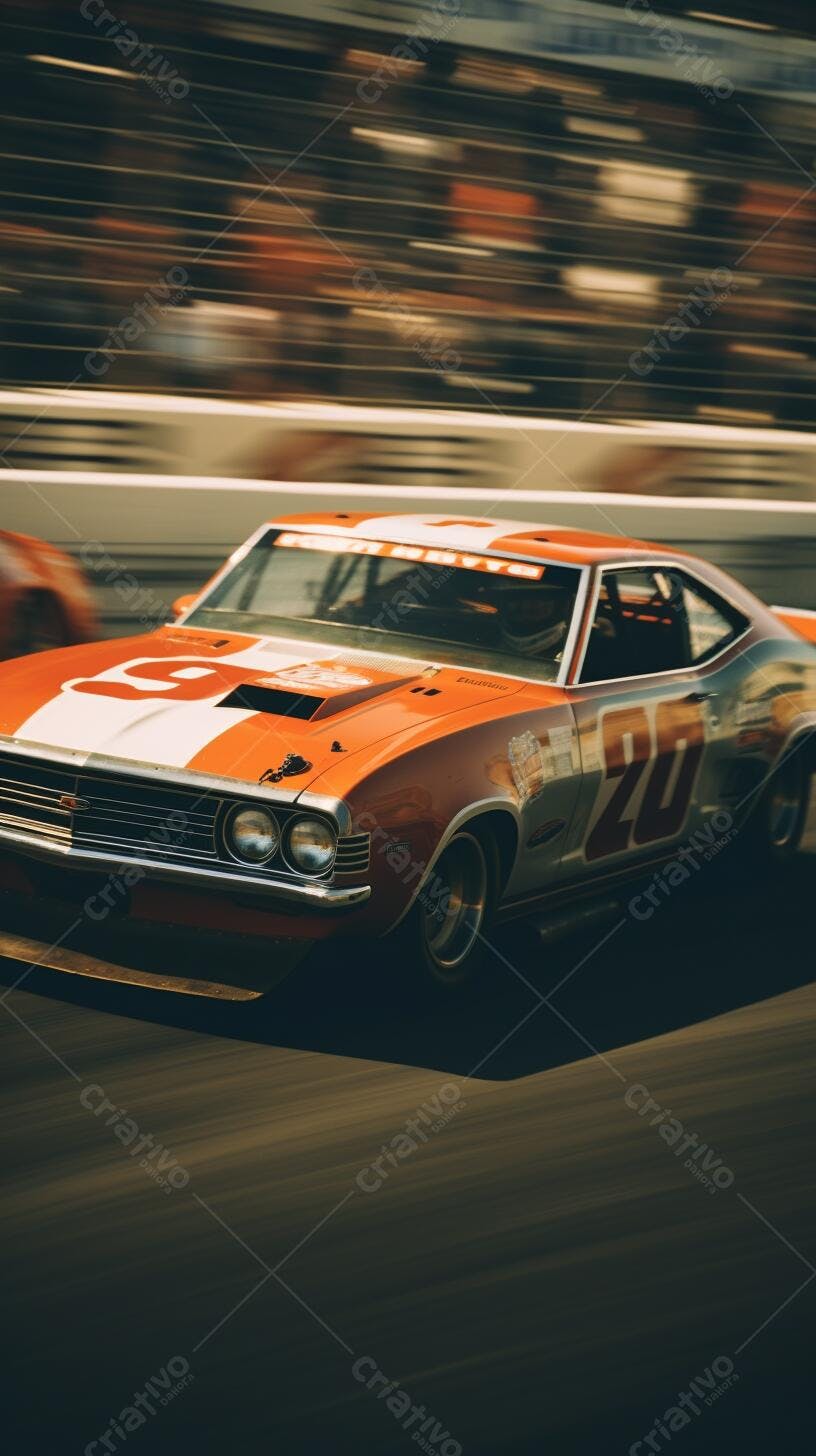 Muscle Car Laranja em Corrida