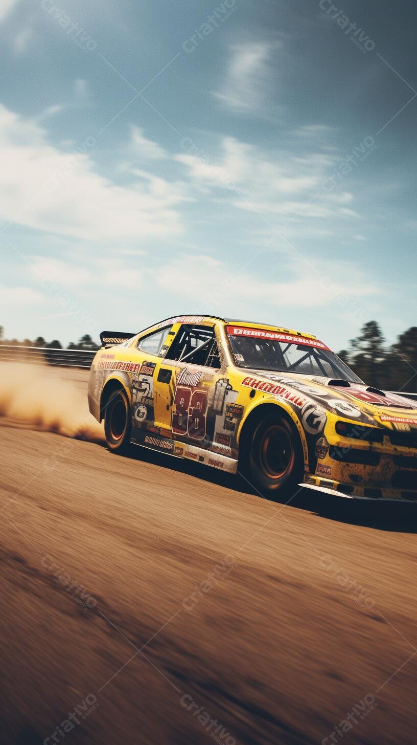 Carro de corrida amarelo em pista de terra