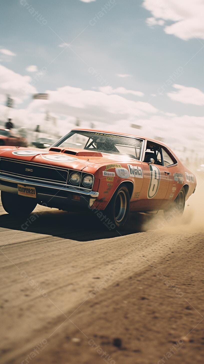 Muscle Car Laranja em Corrida de Areia