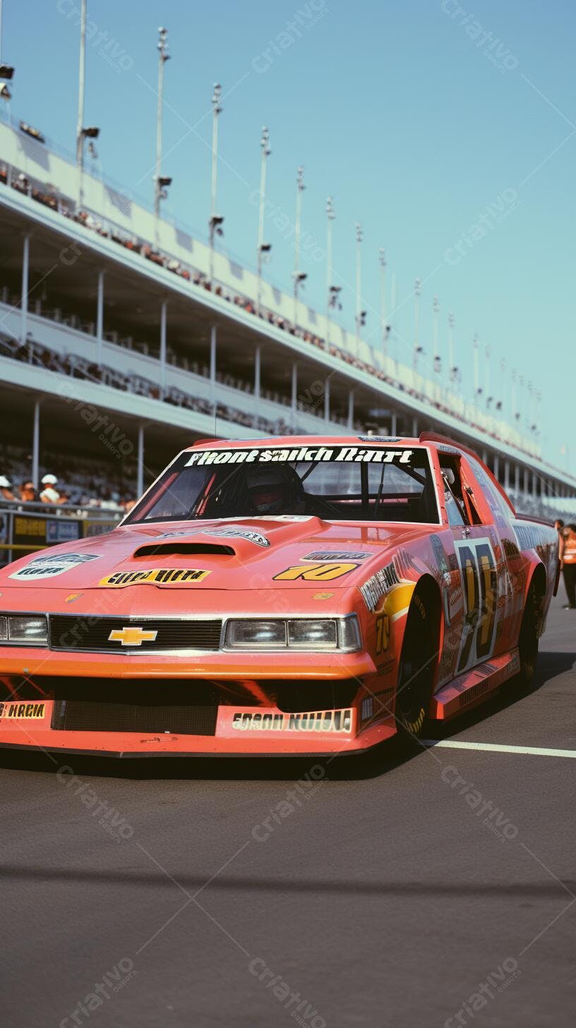 Carro de corrida Chevrolet laranja e vermelho em pista