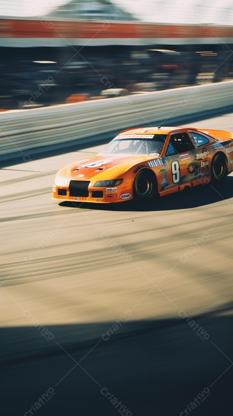 Carro de corrida laranja em alta velocidade