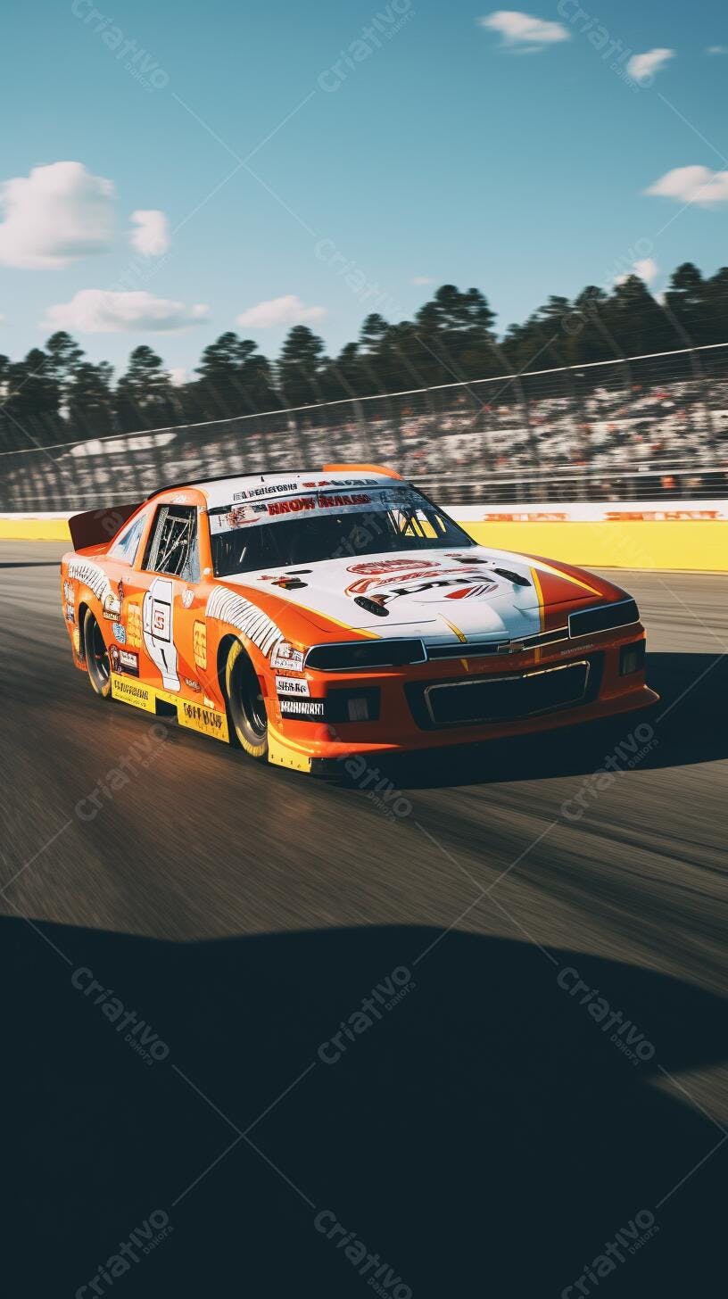 Carro de corrida laranja em alta velocidade