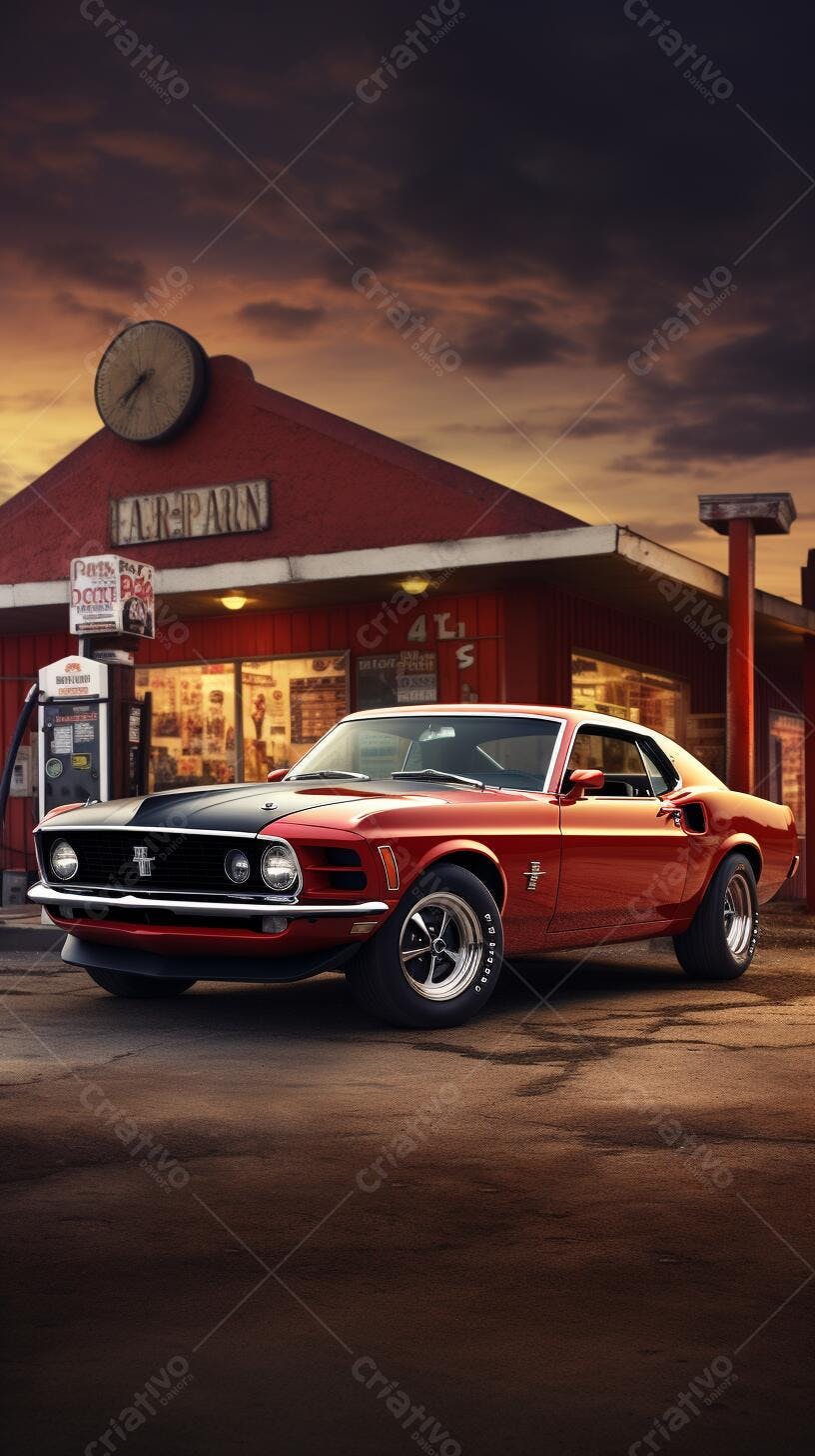 Ford Mustang Boss 429 Vermelho ao Entardecer