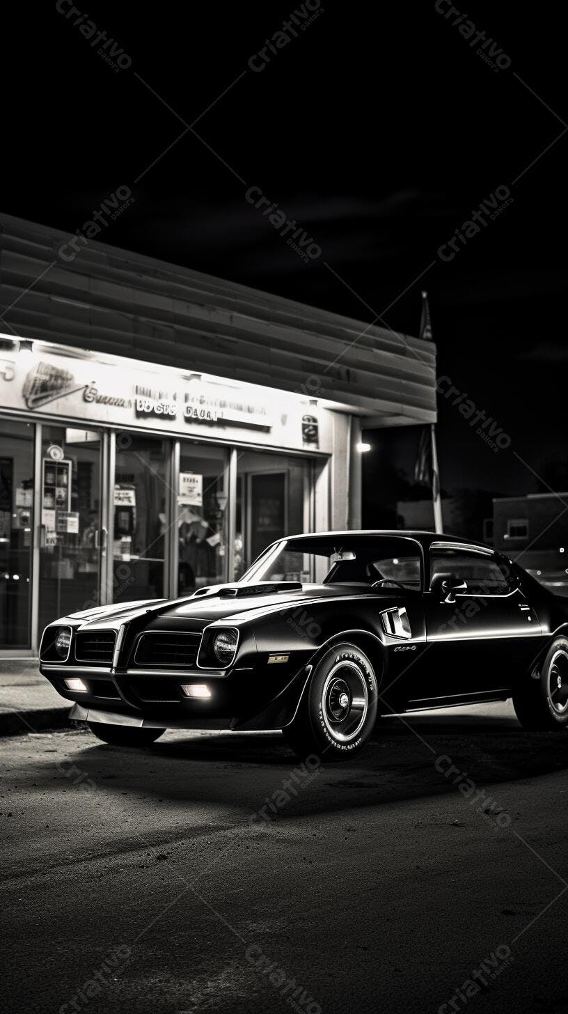 Muscle Car Preto e Branco Noturno