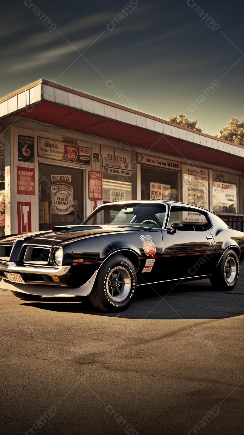 Pontiac Firebird preto em frente a loja vintage