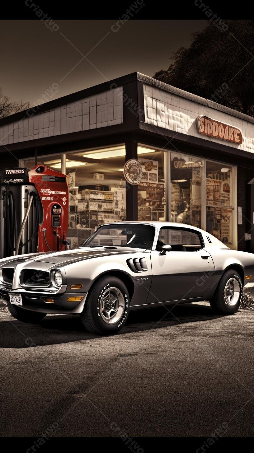 Muscle Car Prata na Lanchonete Anos 70