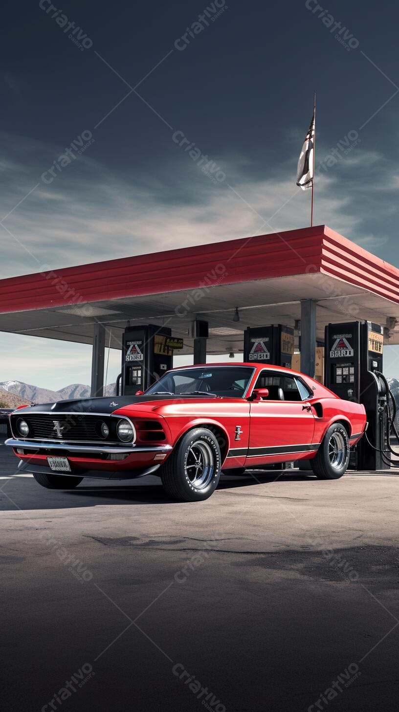 Mustang Vermelho em Posto de Gasolina