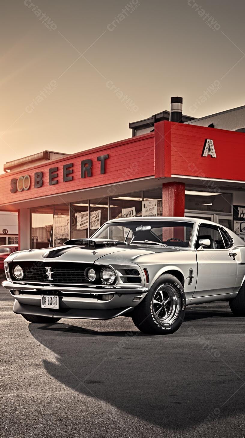 Ford Mustang Boss 429 Prata Posto de Gasolina