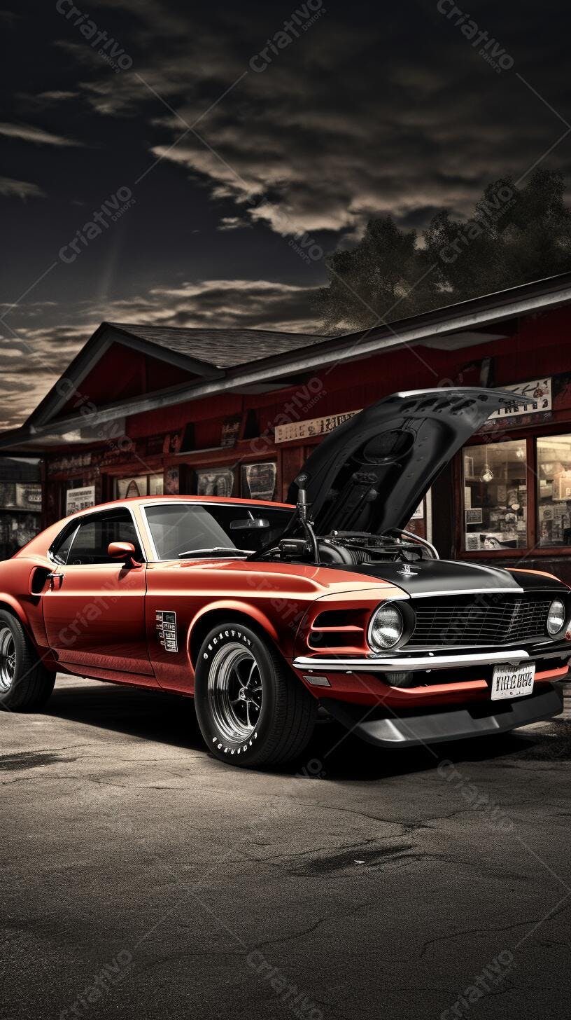 Ford Mustang Boss 429 Vermelho Escuro à Noite