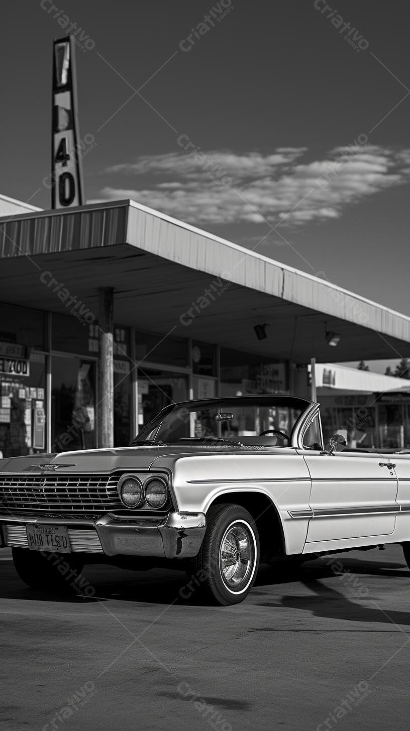 Chevrolet Impala conversível em frente a loja