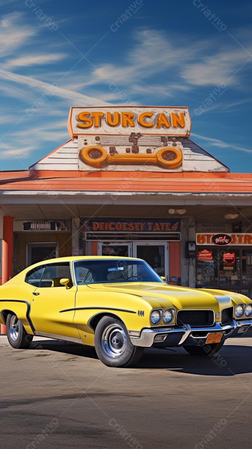 Muscle Car Amarelo na Garagem