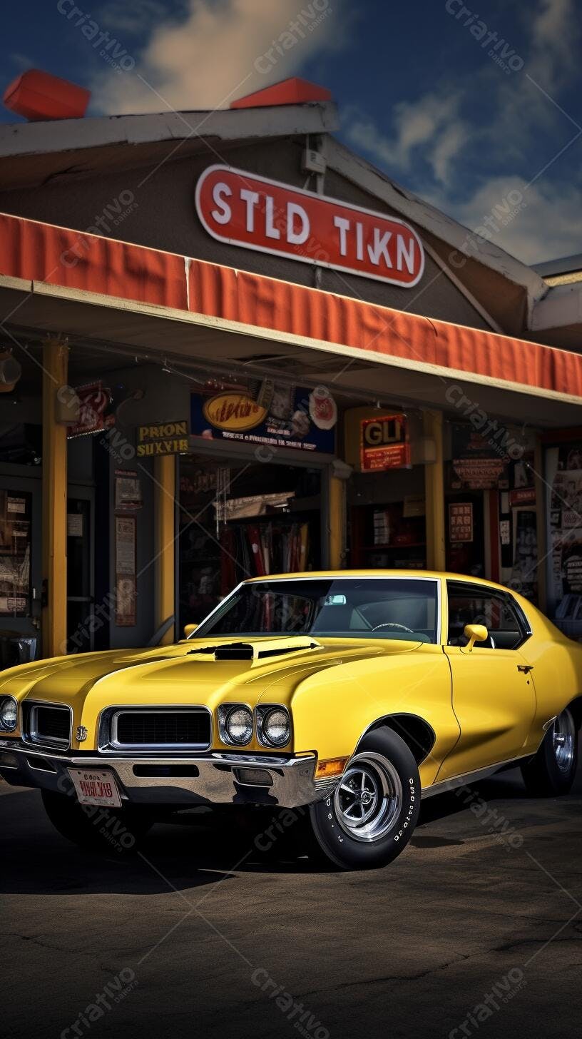 Muscle Car Amarelo Clássico na Garagem