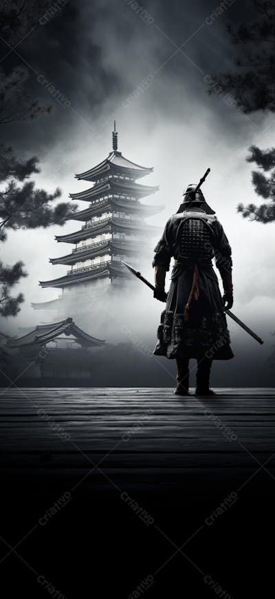 Samurai em postura imponente