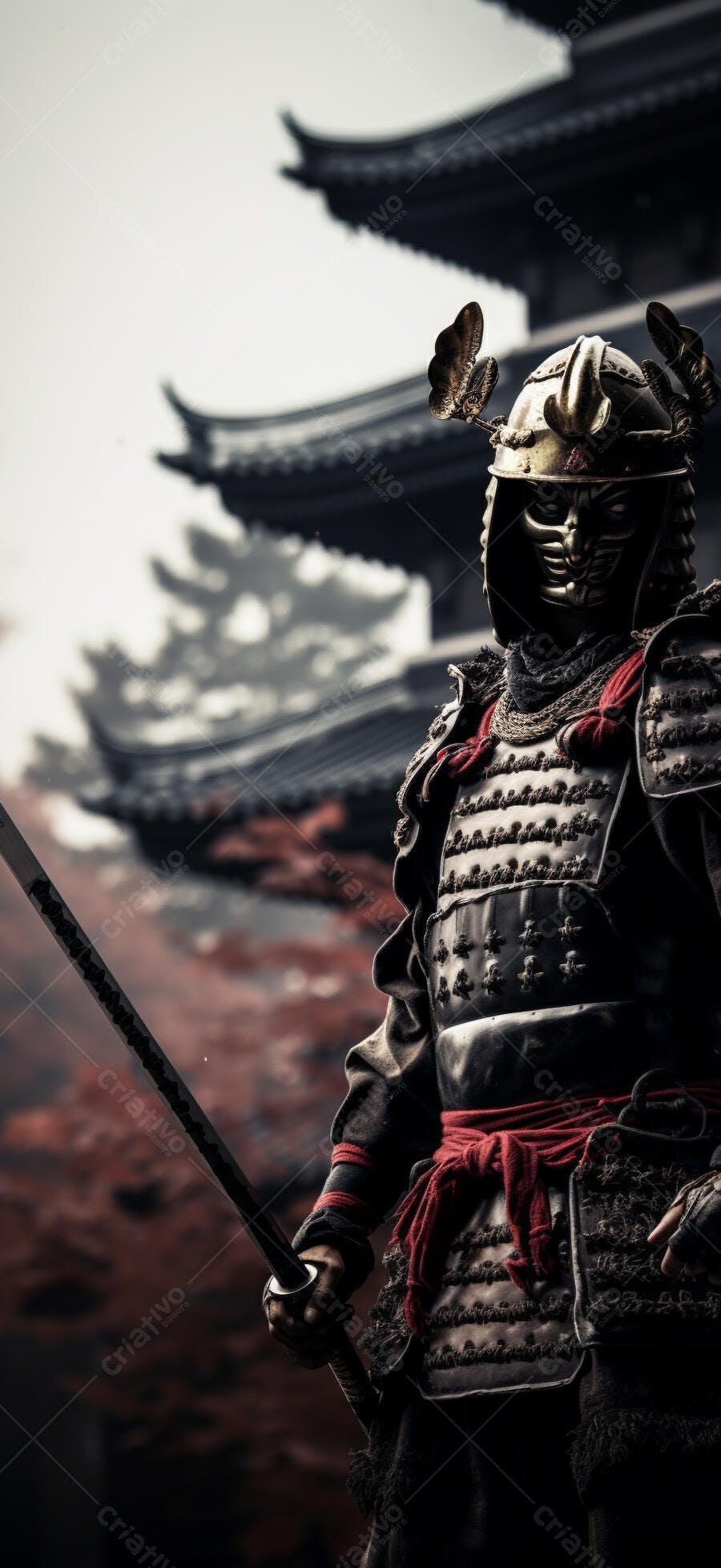 Samurai com Katana em Templo Japonês