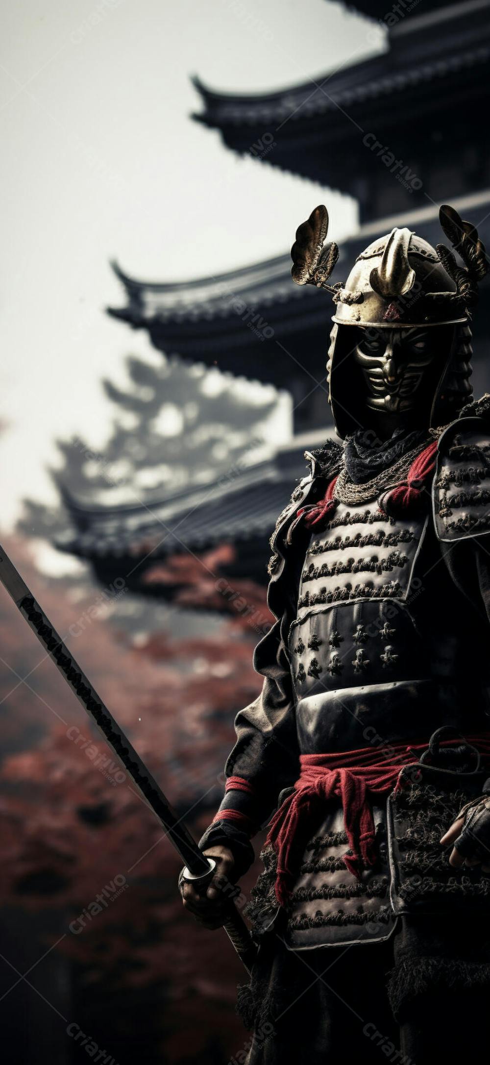 Samurai em postura imponente