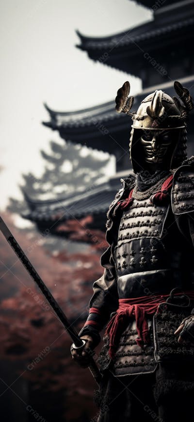 Samurai em postura imponente