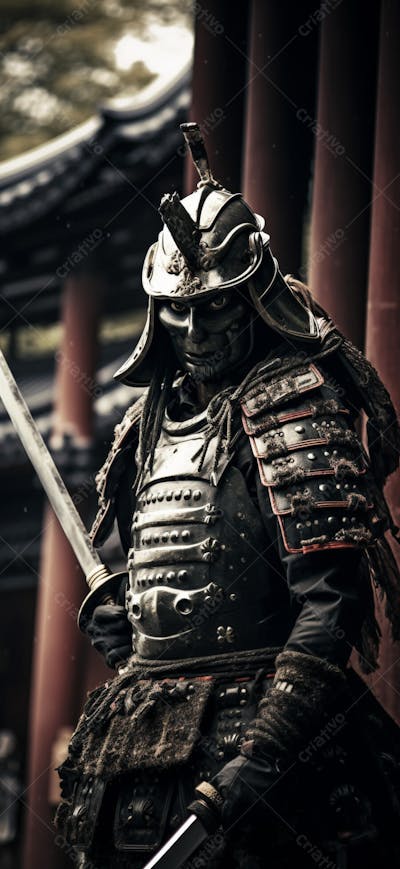 Samurai em postura imponente