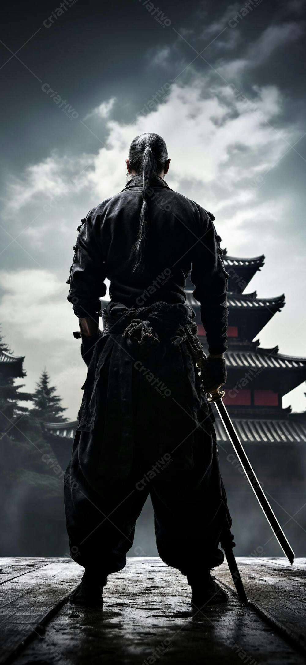 Samurai em postura imponente