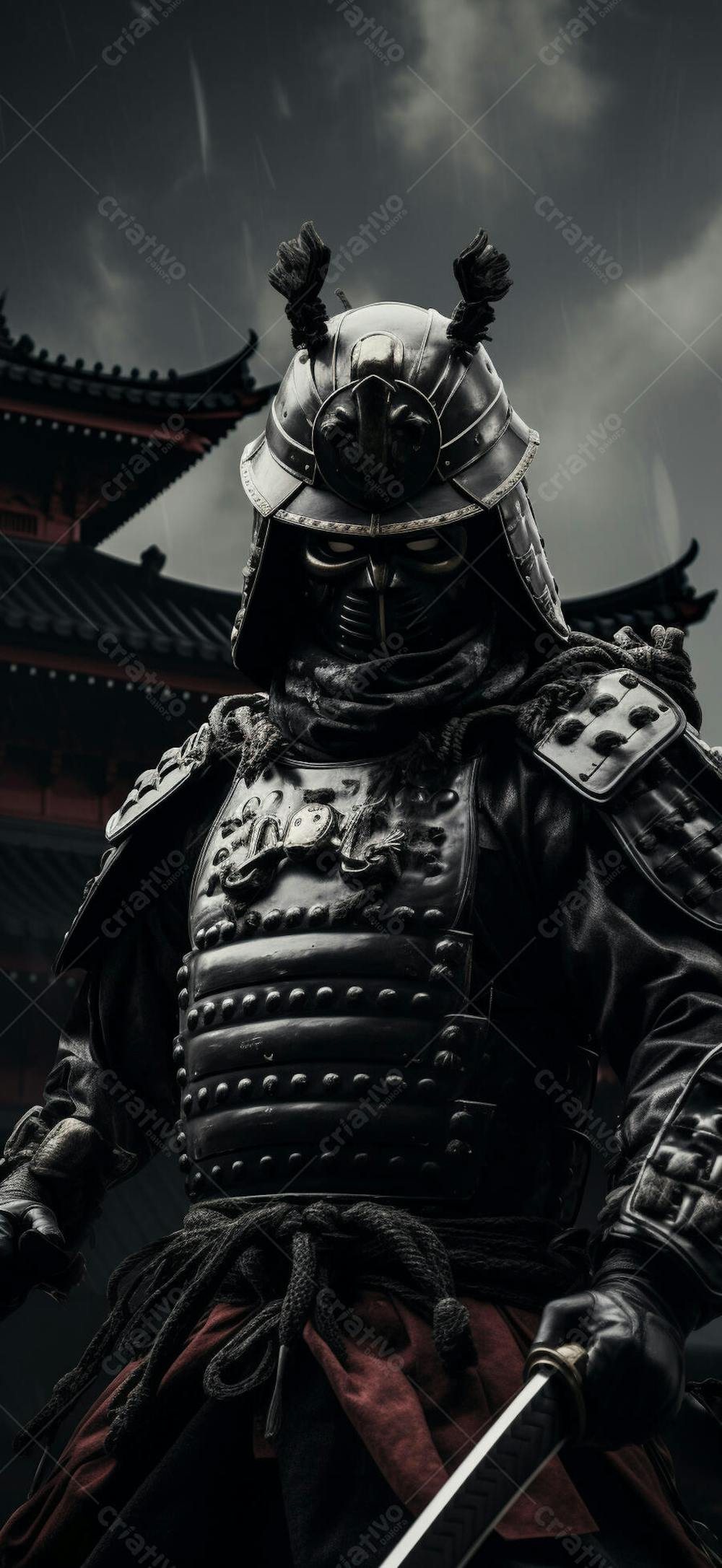 Samurai em postura imponente
