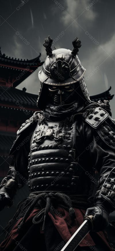 Samurai em postura imponente