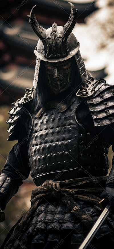 Samurai em postura imponente