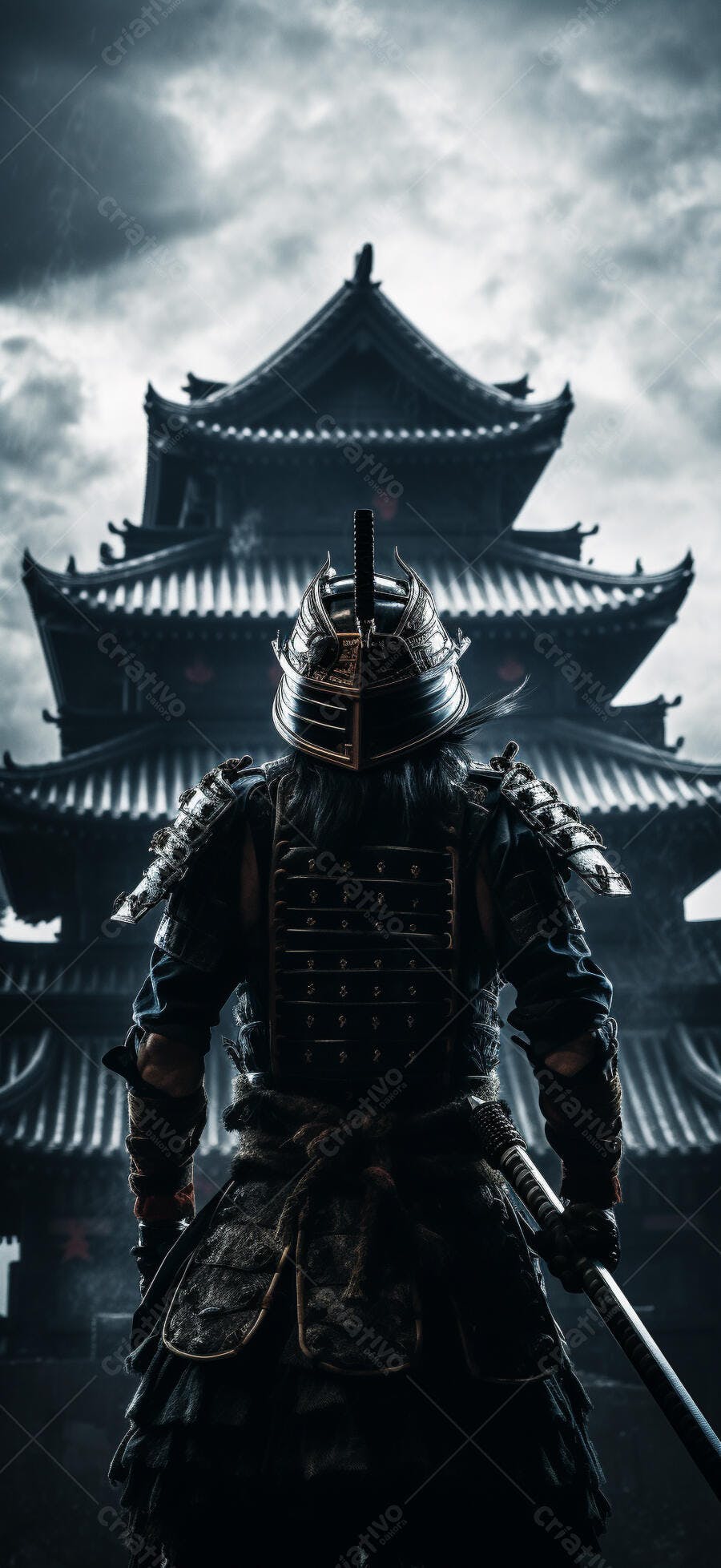 Samurai de costas castelo Japão