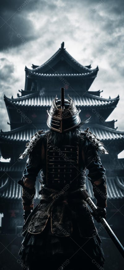Samurai em postura imponente