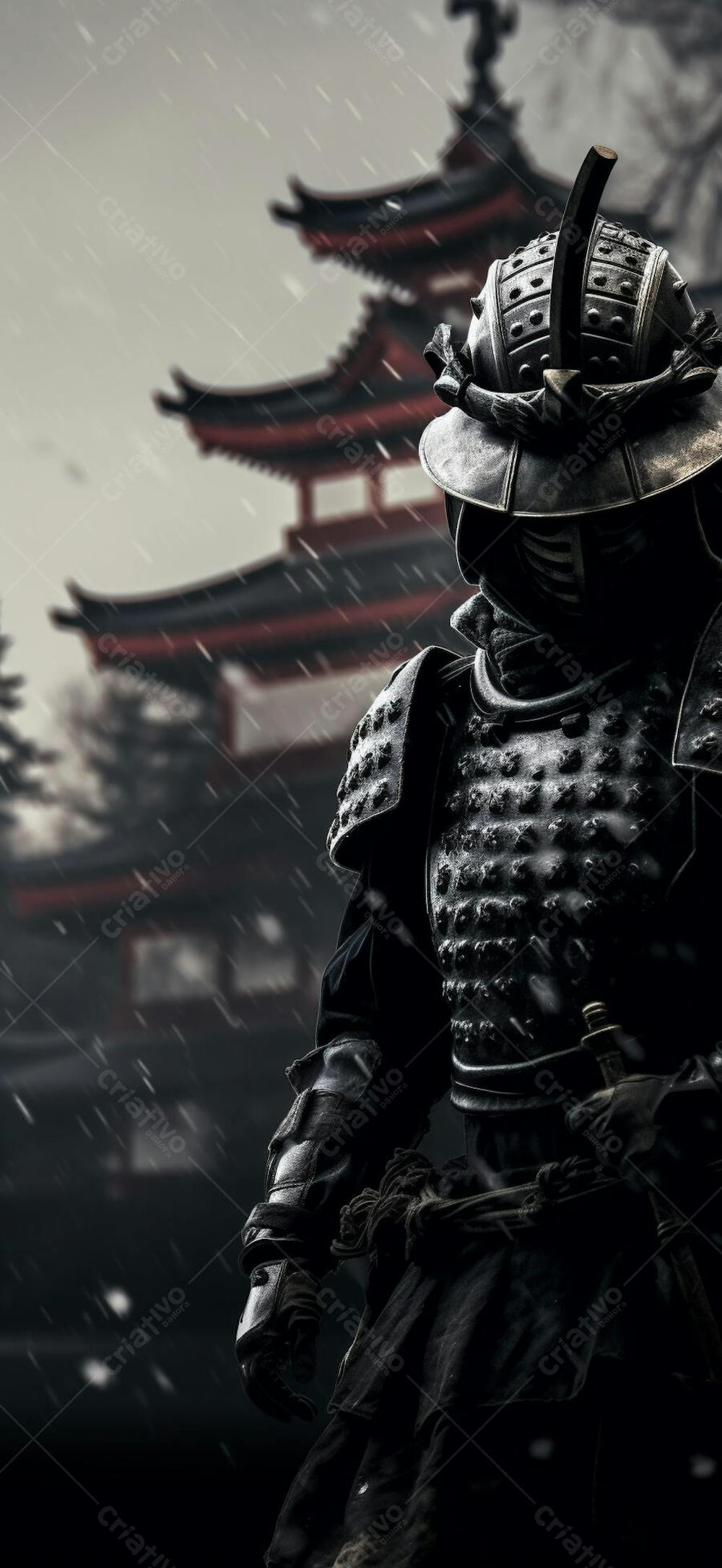 Samurai em postura imponente
