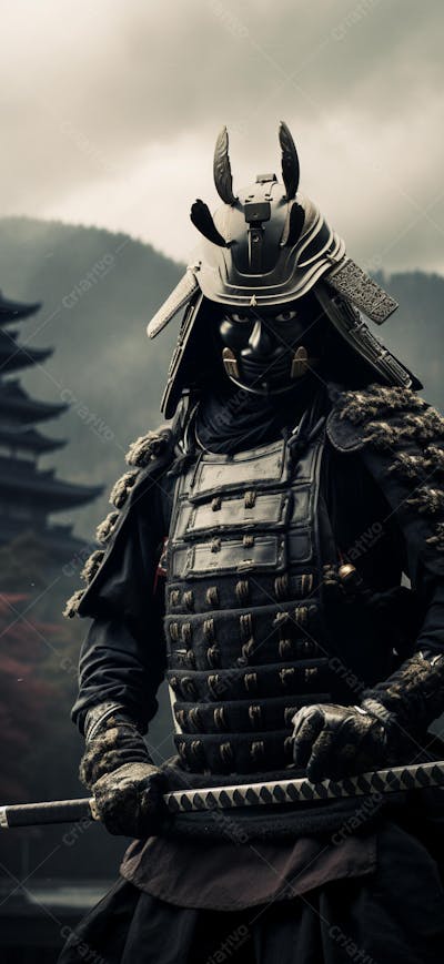 Samurai em postura imponente