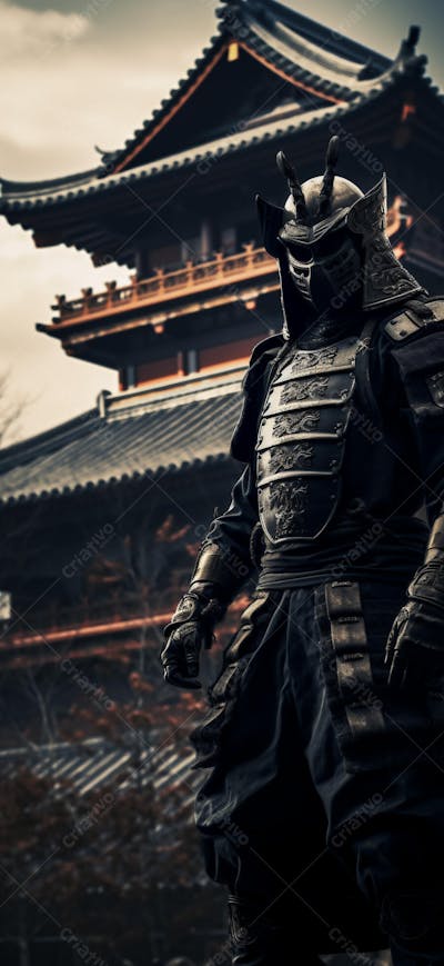 Samurai em postura imponente