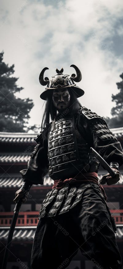 Samurai em postura imponente