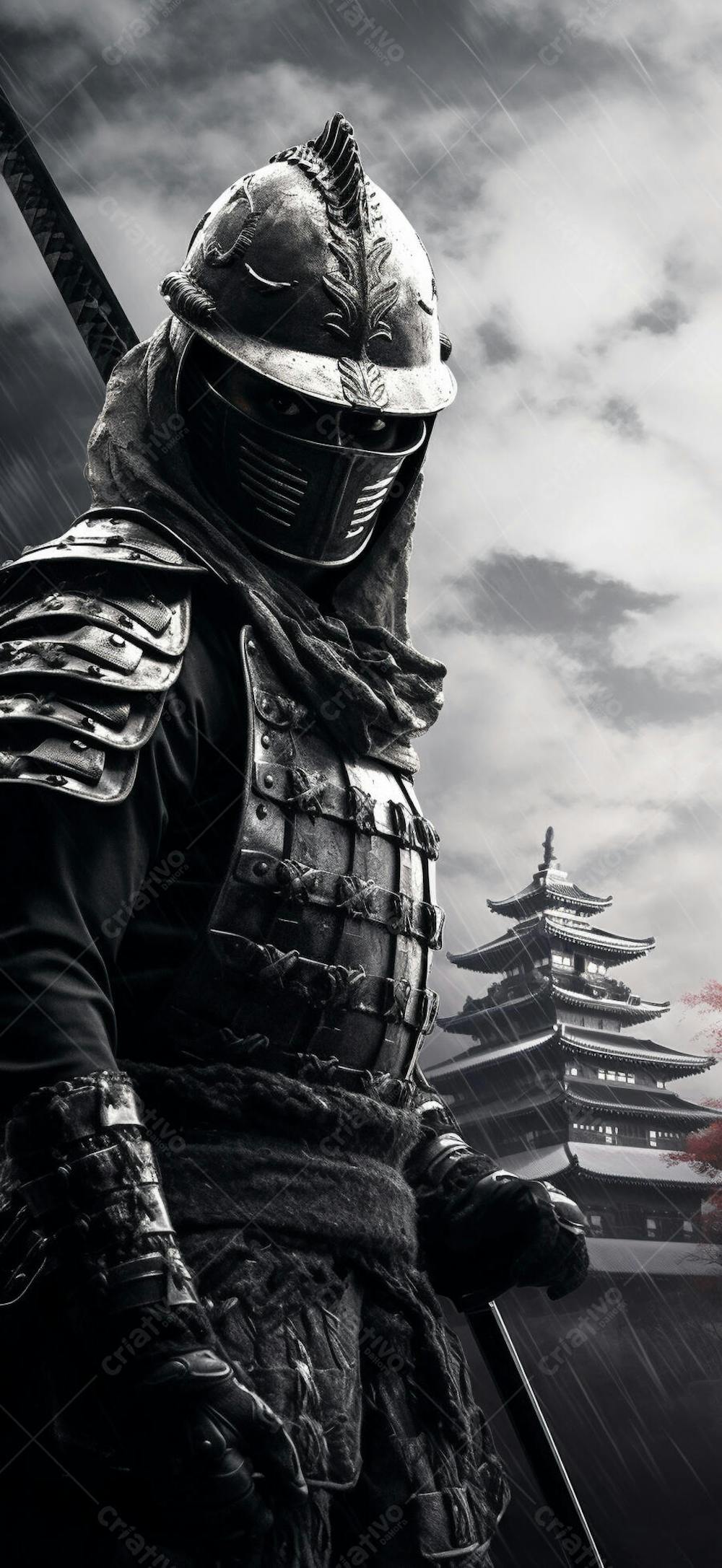 Samurai em postura imponente
