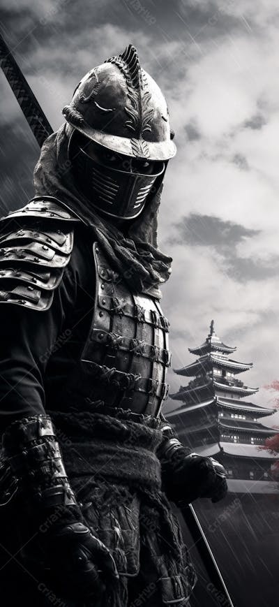 Samurai em postura imponente