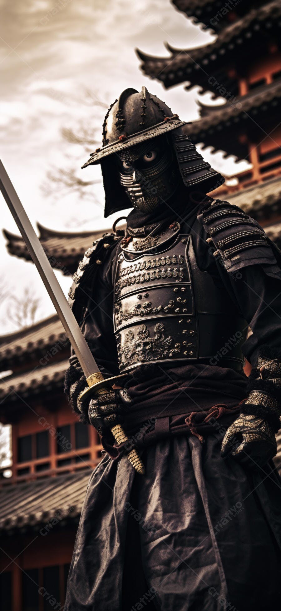Samurai com Katana em Templo Japonês