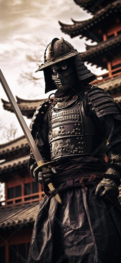 Samurai em postura imponente