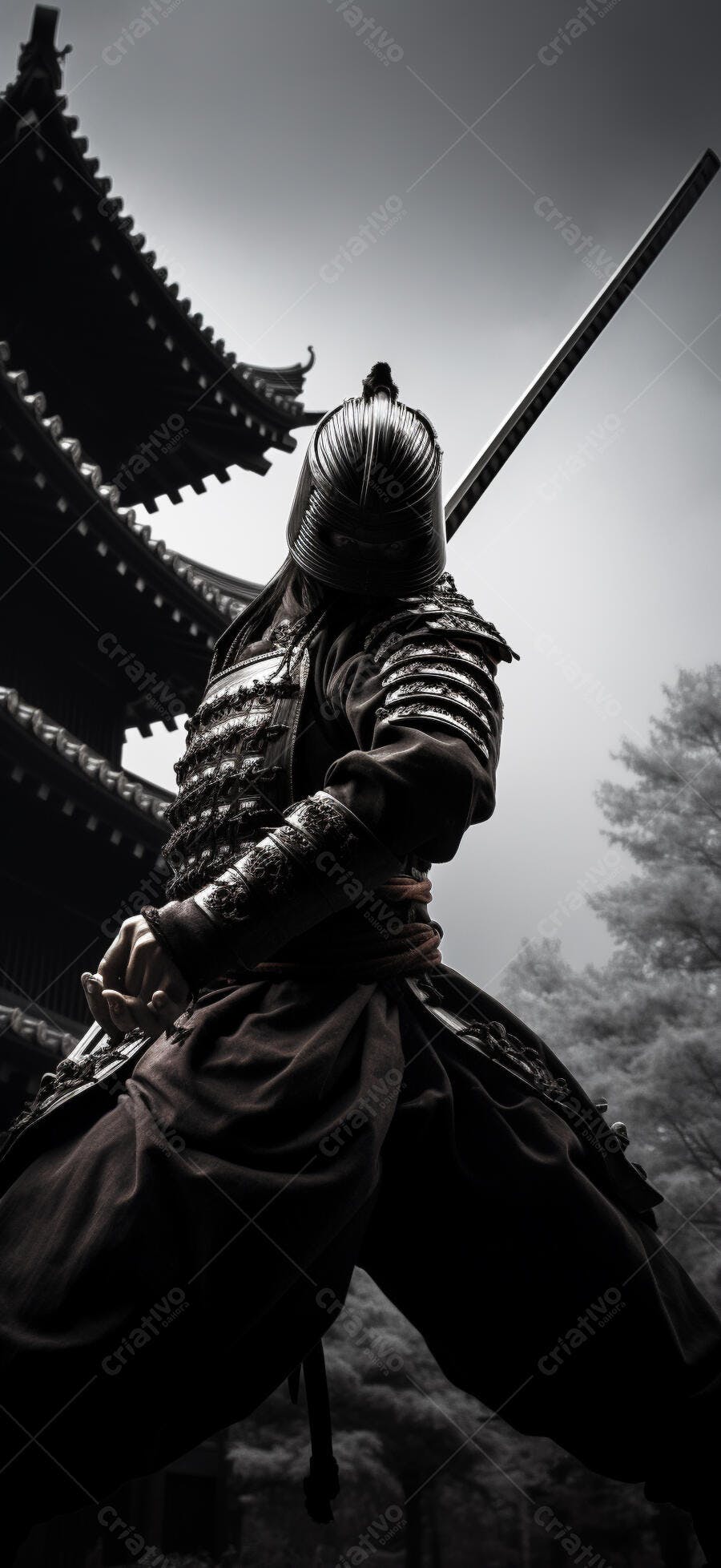 Samurai em Templo Japonês Antigo