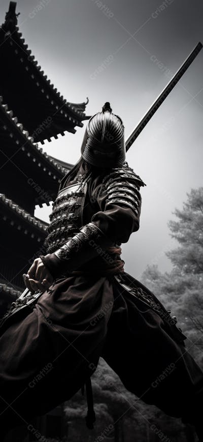 Samurai em postura imponente