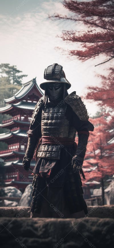 Samurai em postura imponente