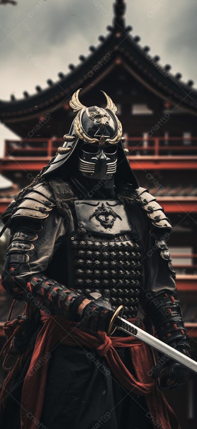 Samurai em postura imponente