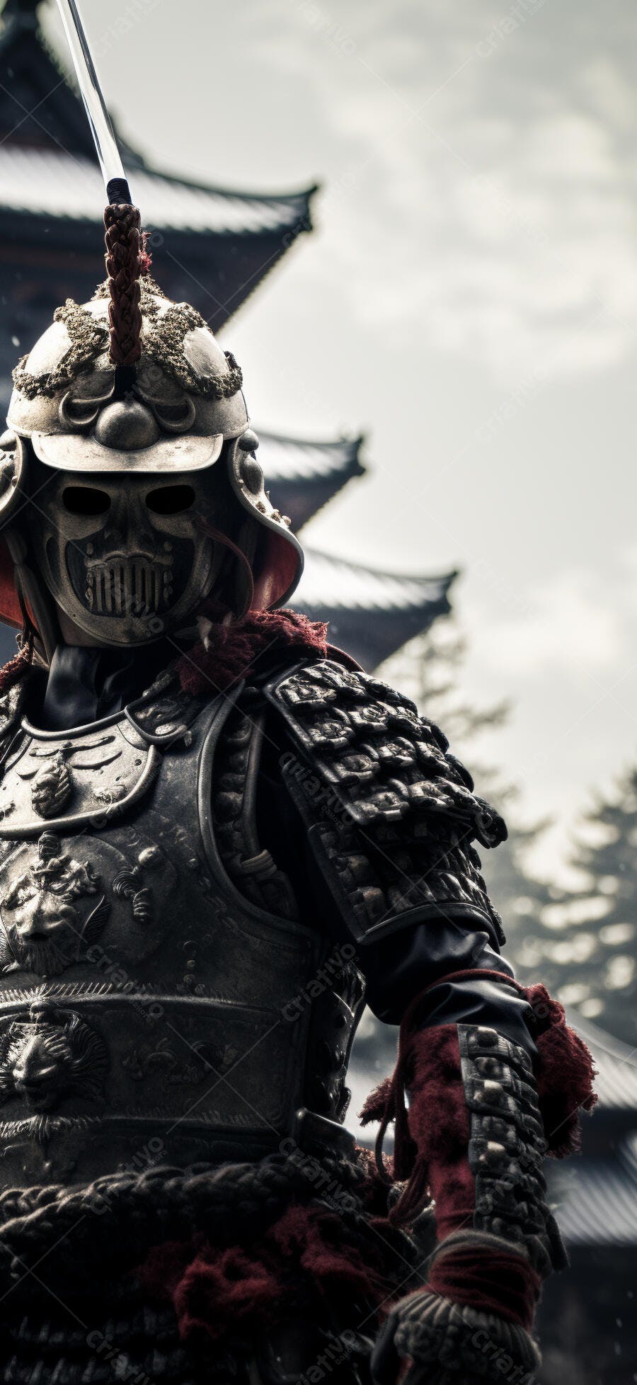 Samurai em armadura antiga templo japonês